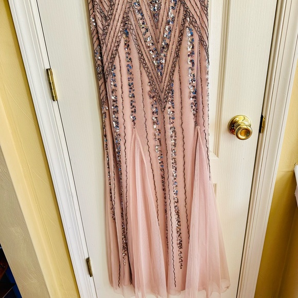 Bloomingdale’s Marina Strappy GATSBY BEADED A-LINE GOWN IN BLUSH - Picture 6 of 14